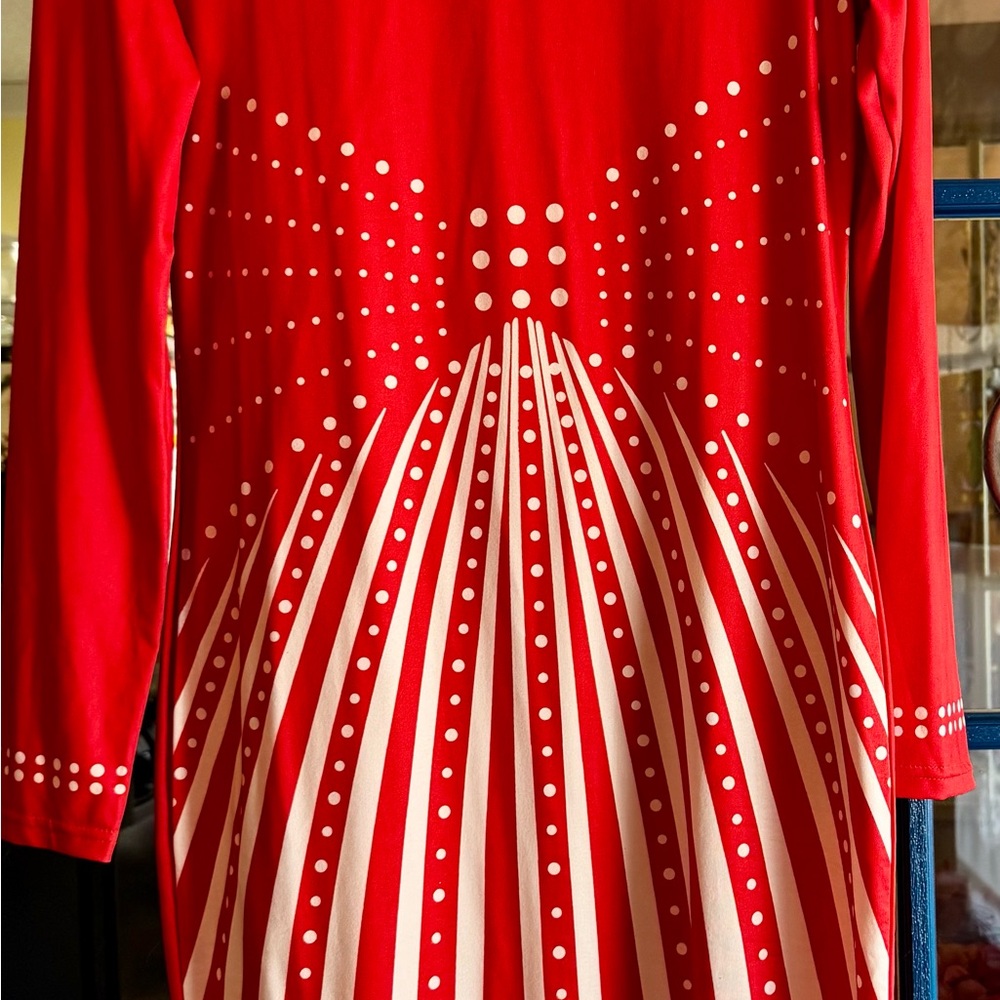 Red and White Long Sleeve Dress